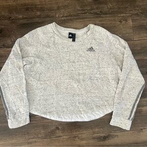 Adidas Strips Logo Heather Gray Long Sleeves Cropped Sweatshirt Workout Top S
